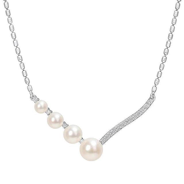 Stella Grace Sterling Silver Lab-Created White Sapphire & Freshwater Cultured Pearl Chevron Necklace, Womens Product Image