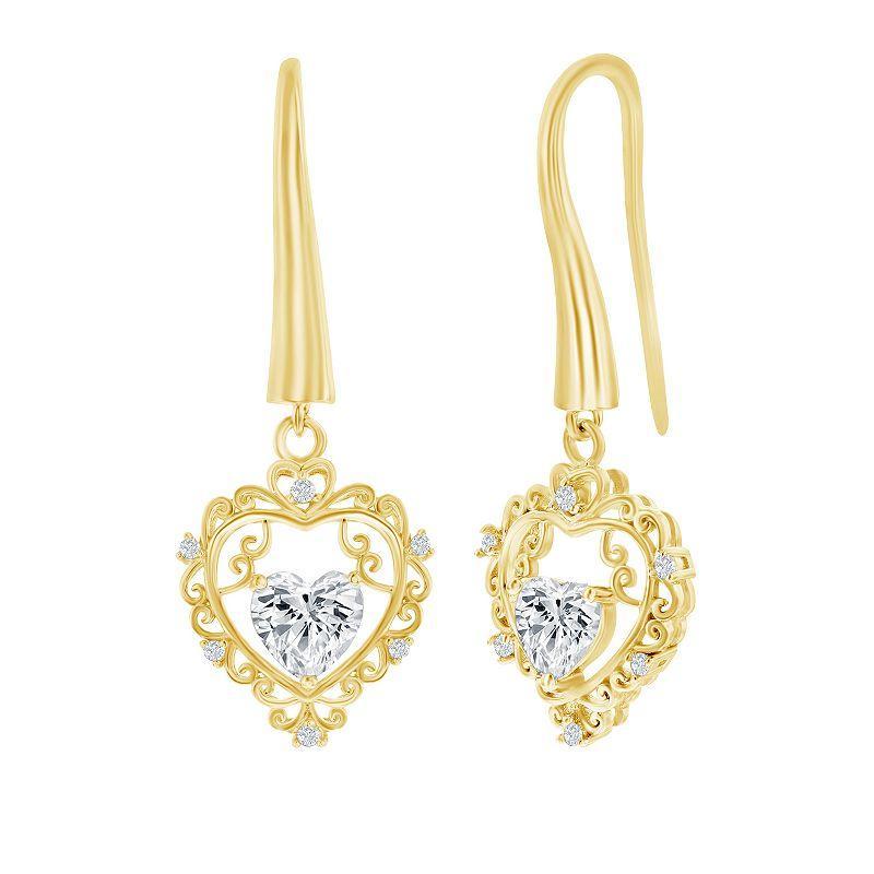 Argento Bella Sterling Silver Cubic Zirconia Dangle Heart Earrings, Womens, Gold Tone Product Image