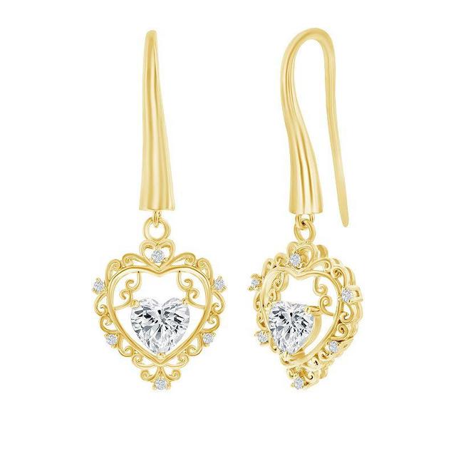 Argento Bella Sterling Silver Cubic Zirconia Dangle Heart Earrings, Womens, Yellow Product Image