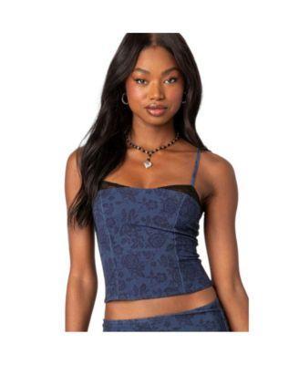 EDIKTED Amal Floral Print Lace Trim Crop Camisole Product Image