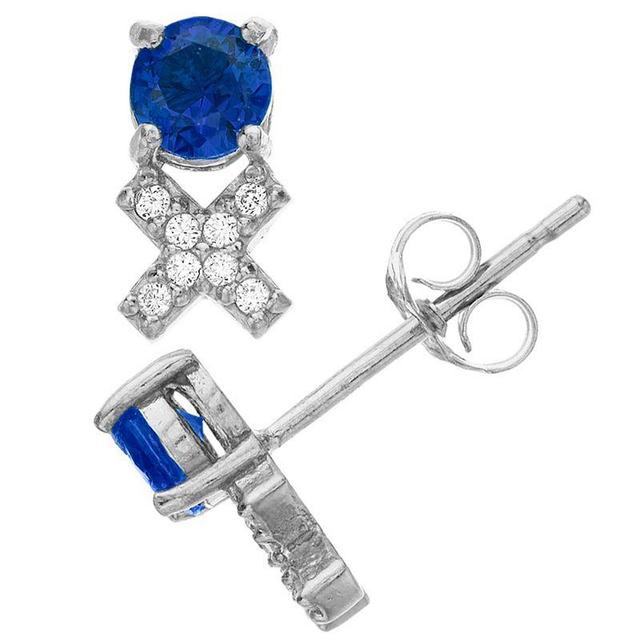 Aleure Precioso Sterling Silver Lab-Created Gemstone & Cubic Zirconia XO Stud Earrings, Womens, Blue Product Image