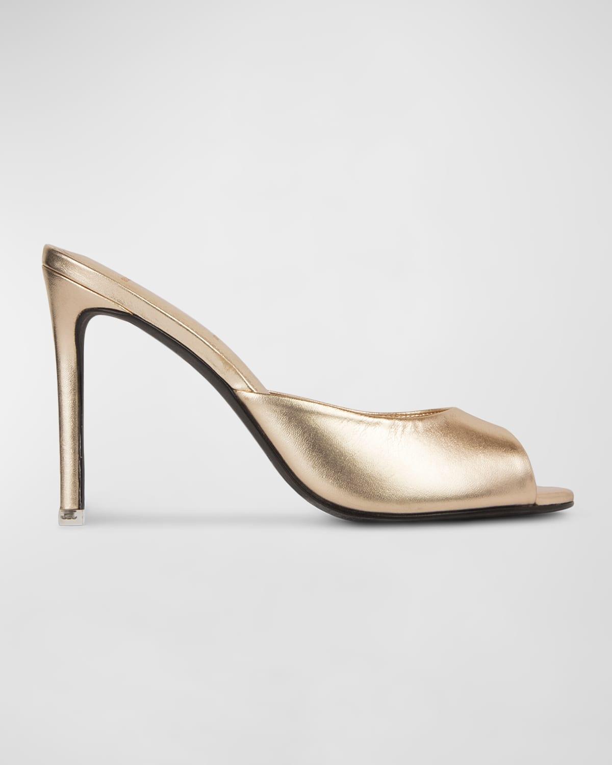 Metallic Leather Peep-Toe Mules Product Image