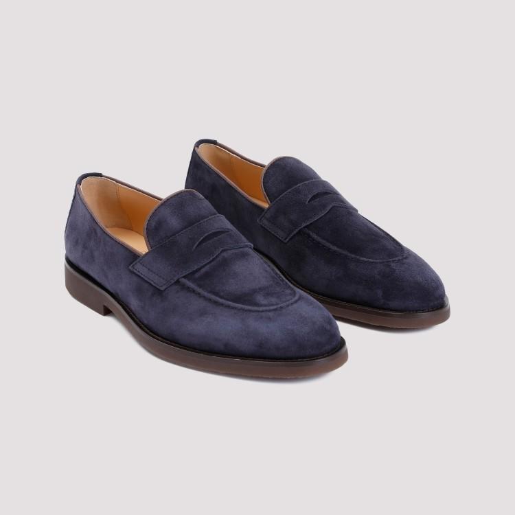 Dark Blue Suede Leather Loafers Product Image