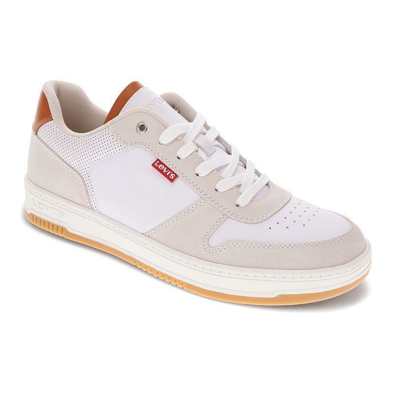 Levis Mens Drive Low Top 2 Faux Leather Lace-Up Sneakers - White, Cement Product Image