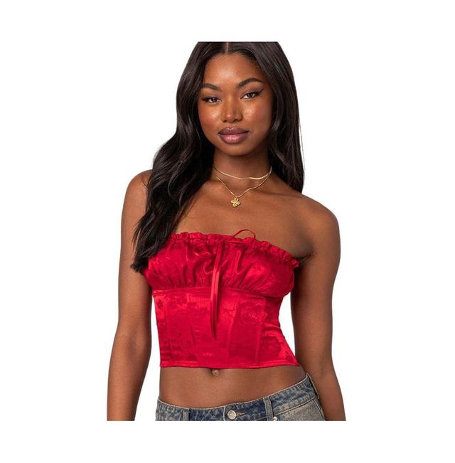 EDIKTED Elaine Strapless Jacquard Satin Corset Top Product Image