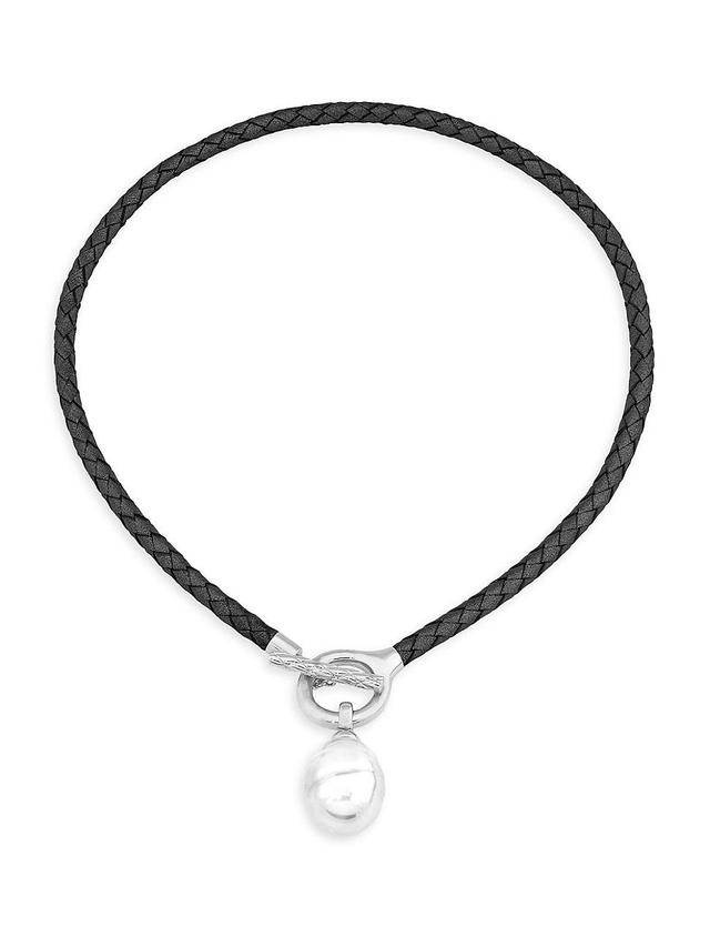 Womens Isla Rhodium-Plate, Faux Pearl & Leather Choker Product Image