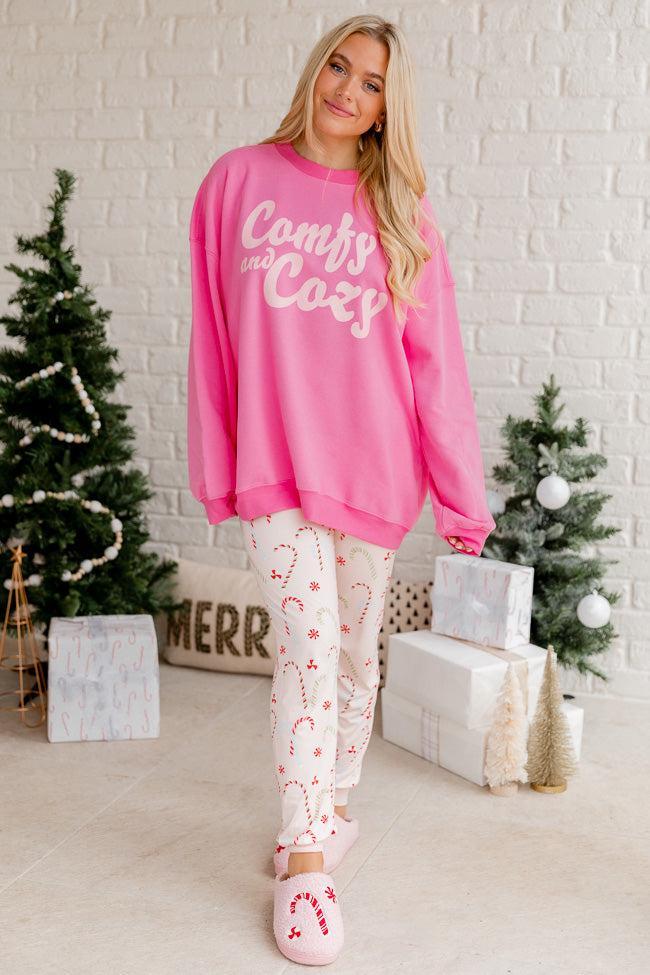 Comfy and Cozy Pink Oversized Graphic Sweatshirt Product Image