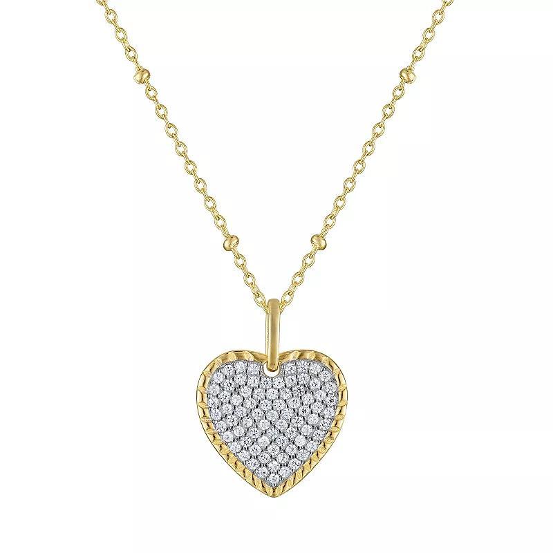 14k Gold over Sterling Silver Cubic Zirconia Heart Pendant Necklace, Womens Gold Tone Product Image