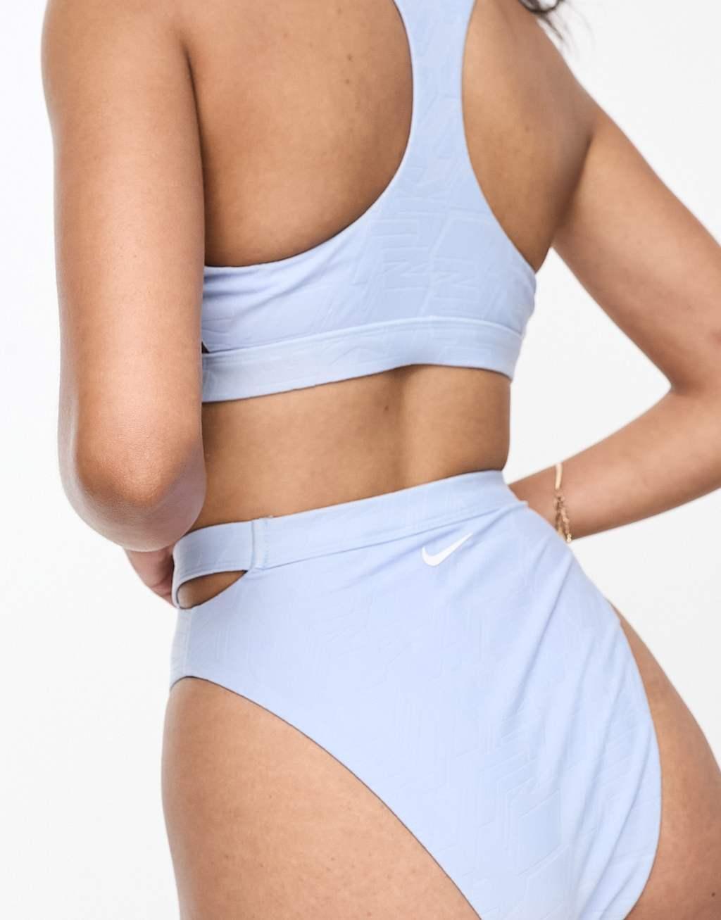 Nike Swimming Icon cutout high waist bikini bottoms in blue  Product Image