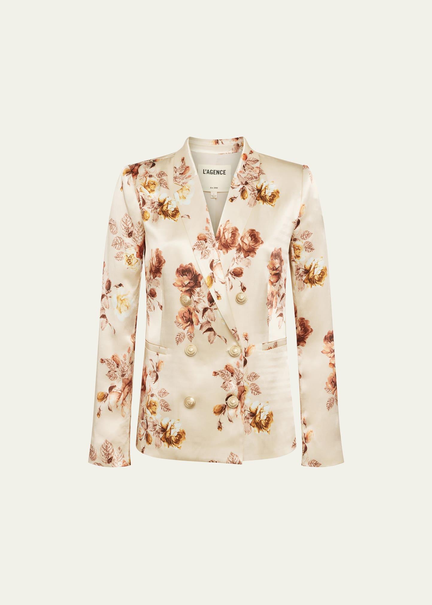 Rose Printed Colin Satin Double-Breasted Blazer Product Image