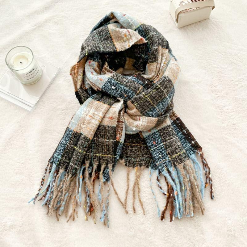 Plaid Applique Fringed Scarf product image