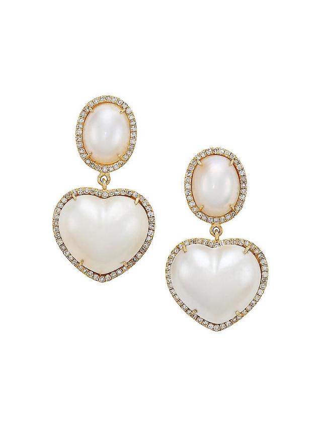 Womens 14K Yellow Gold, Freshwater Pearl & 0.87 TCW Diamond Drop Earrings Product Image