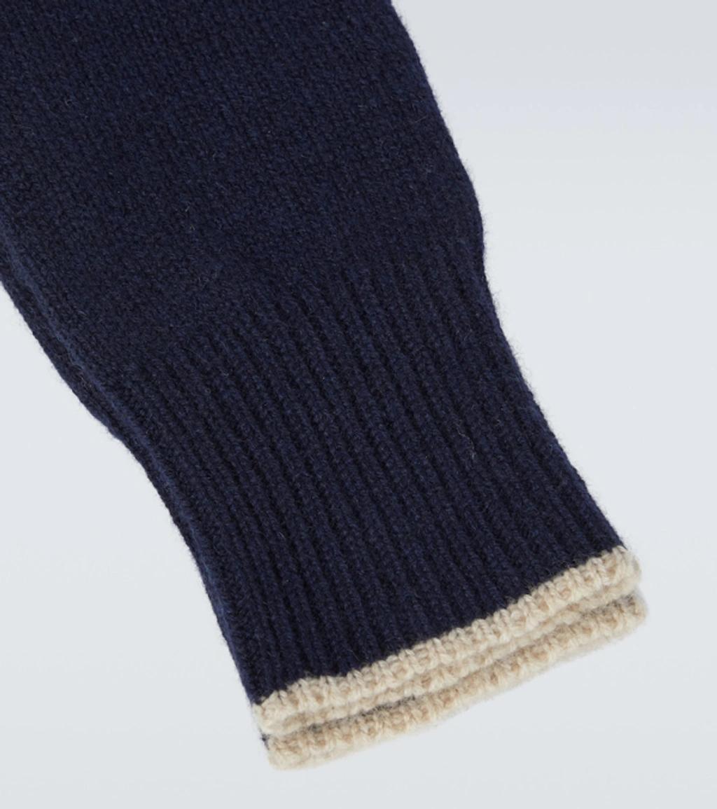 Contrast-trim Cashmere Gloves In Blue Product Image