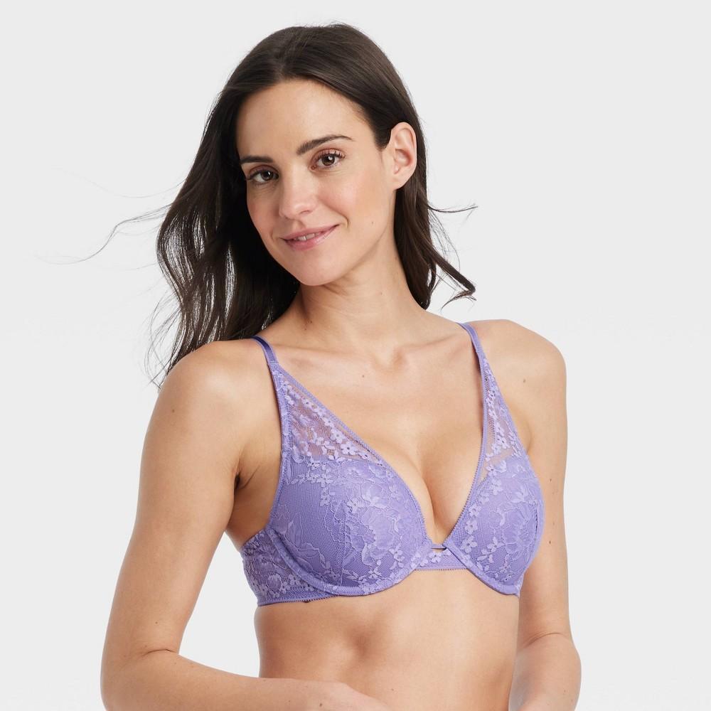 Womens Lace Plunge Push-Up Bra - Auden Purple 32B Product Image