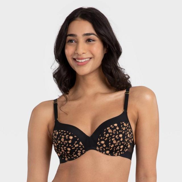 All.You.LIVELY Womens Leopard Print No Wire Push-Up Bra - Night Black 36DD Product Image