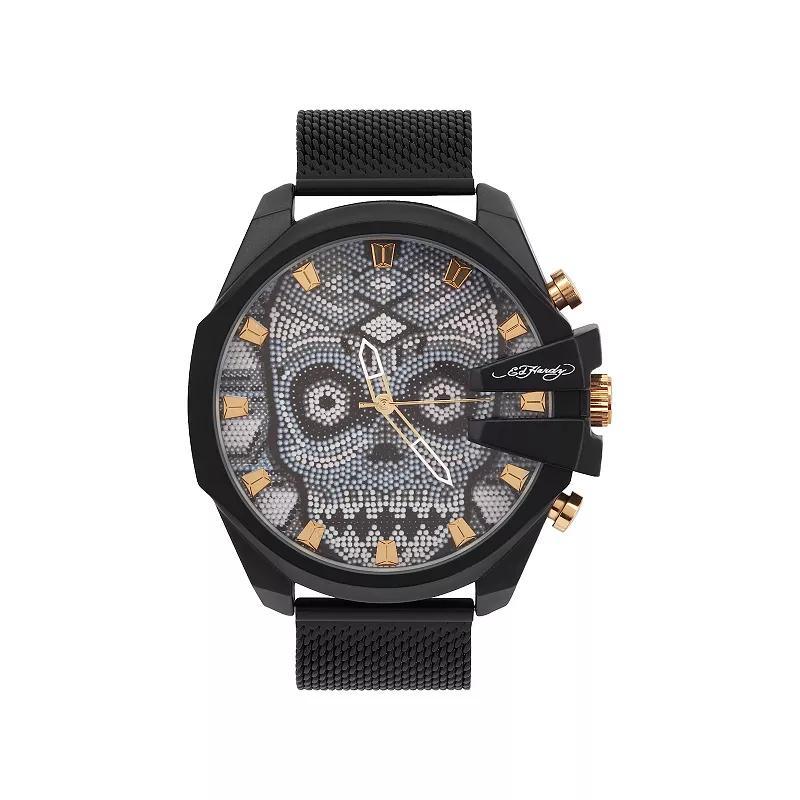 Ed Hardy Singles Mens Skull Dial/Matte Black Mesh Bracelet Analog Watch Product Image