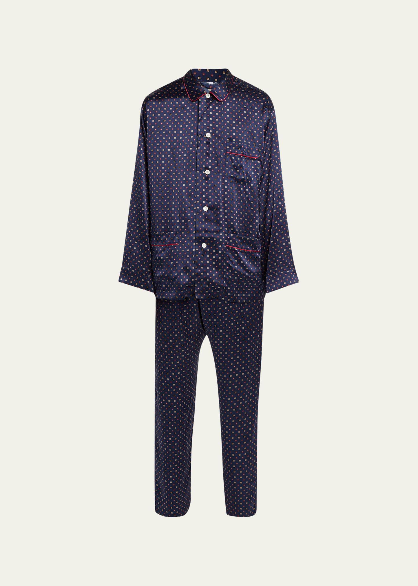 Mens Silk Geometric-Print Long Pajama Set Product Image