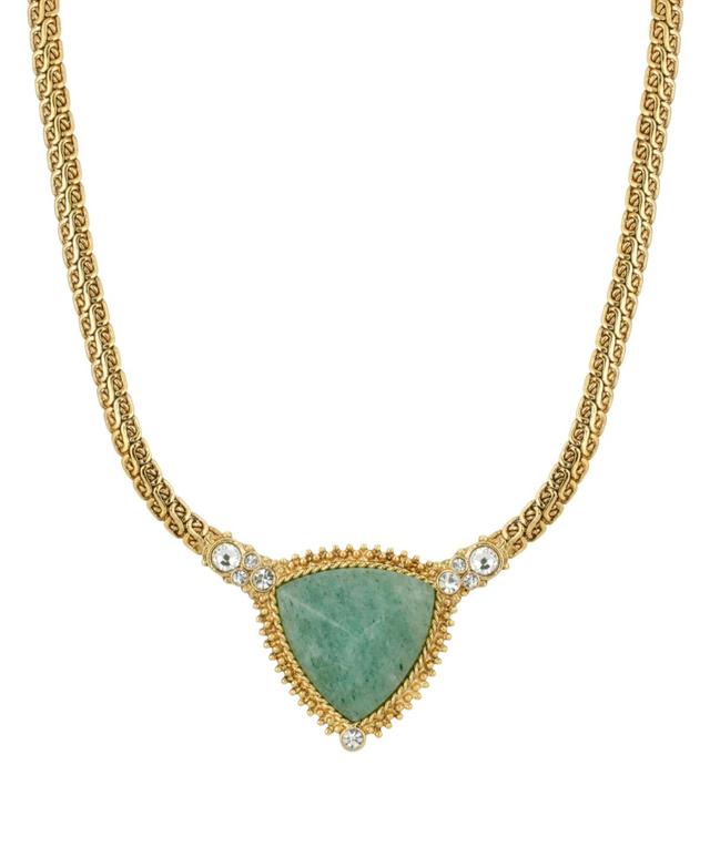 1928 Gold Tone Triangle Stone Pendant Necklace, Womens Green Product Image