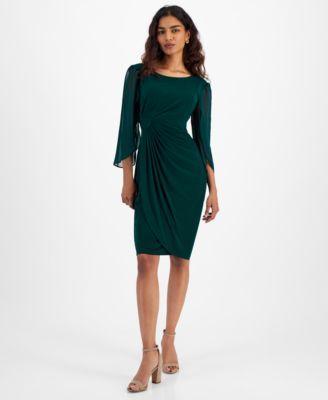 Petite Chiffon Cape-Sleeve Sheath Dress Product Image