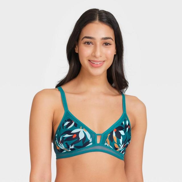 All.You.LIVELY Womens Floral Print Mesh Trim Bralette - Turquoise Green L Product Image