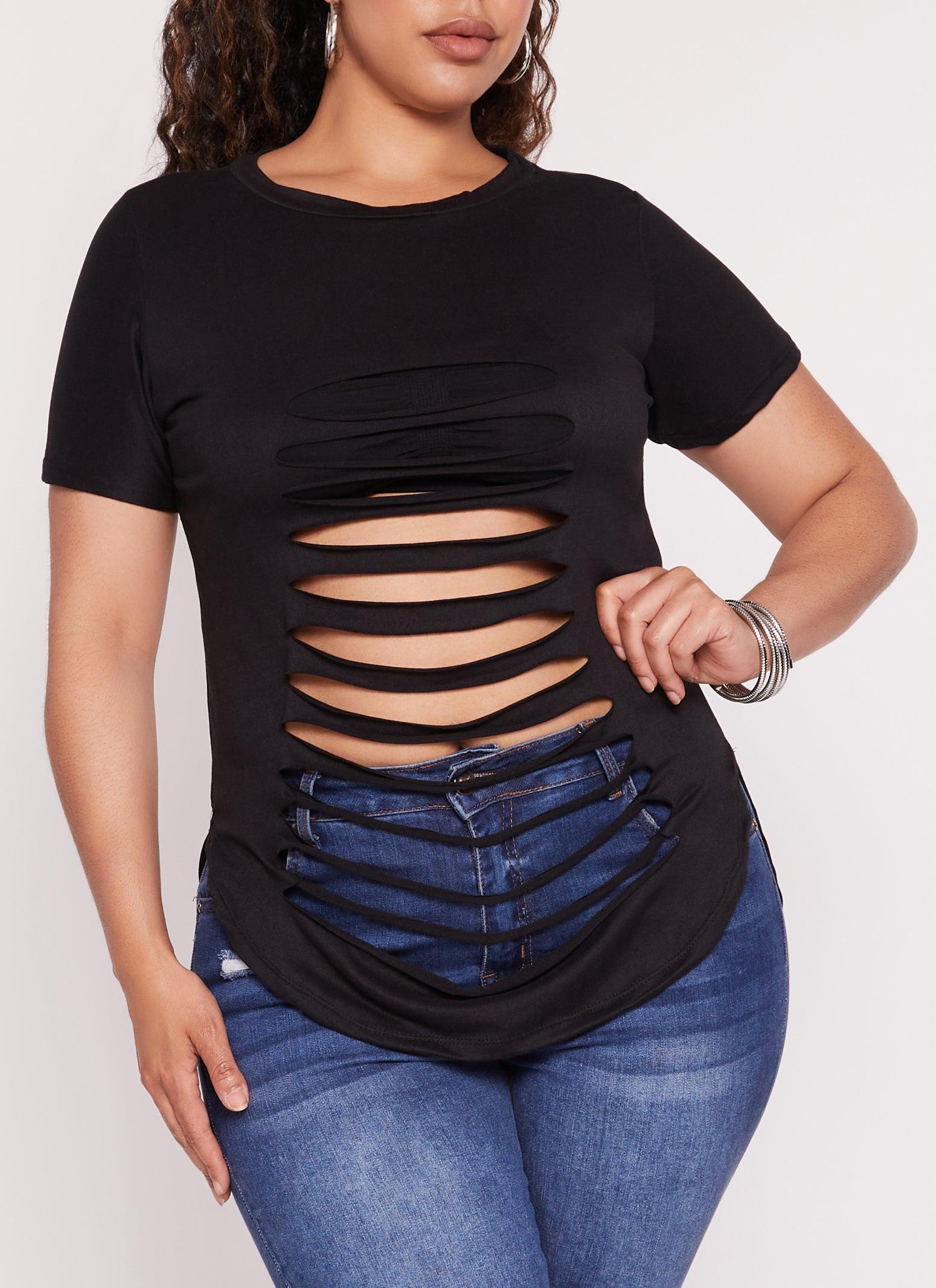 Womens Plus Size Slashed High Low Tee Product Image