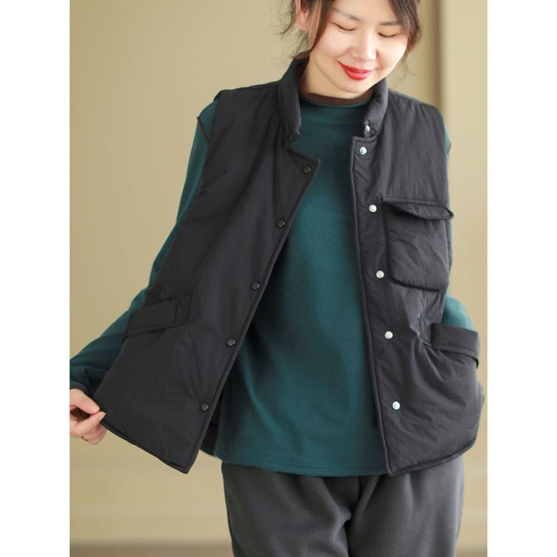 Stand Collar Plain Puffer Vest Product Image