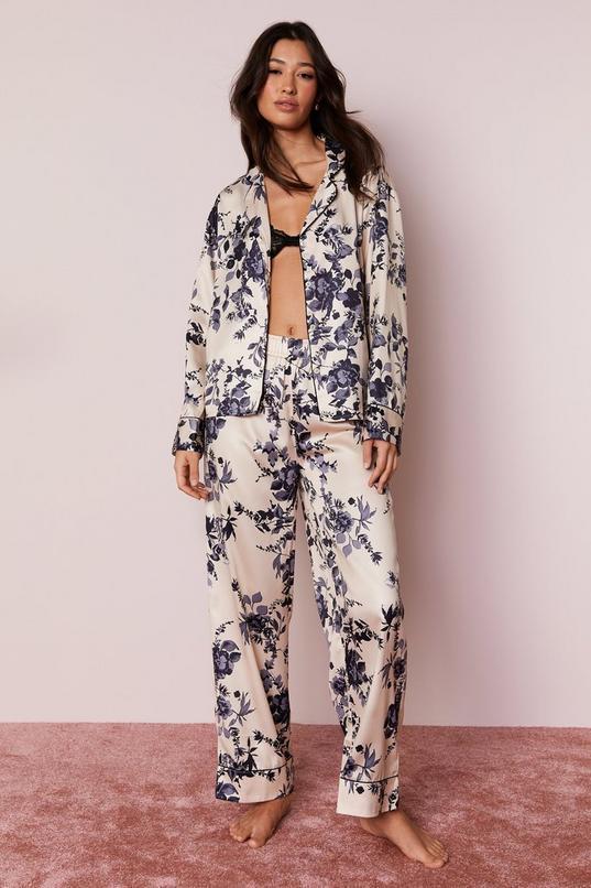 Satin Floral Pajama Pants Set Product Image