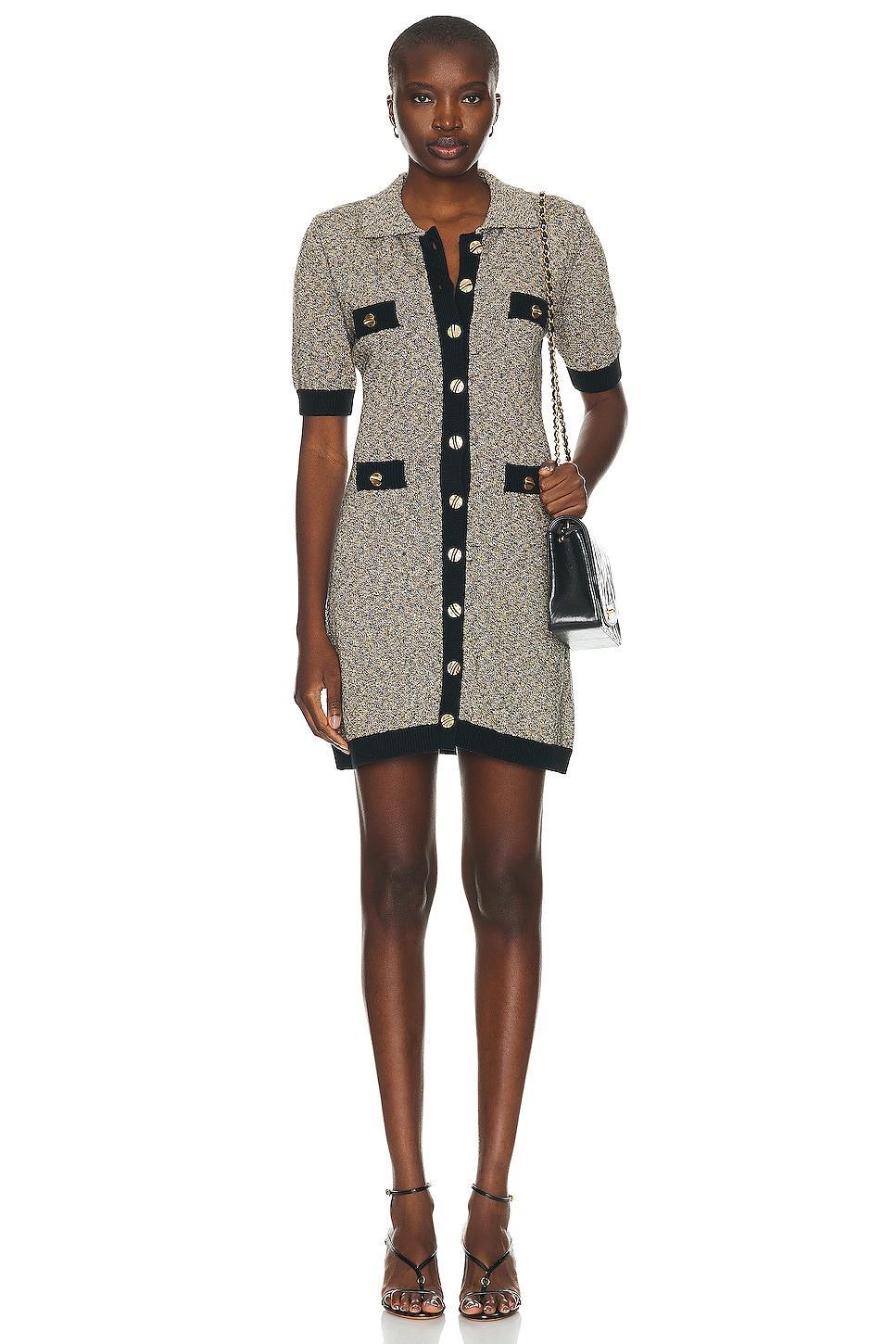 MATTHEW BRUCH Tweed Knit Collared Button Up Mini Dress in Black - Grey. Size 2 (also in 1, 3, 4). Product Image