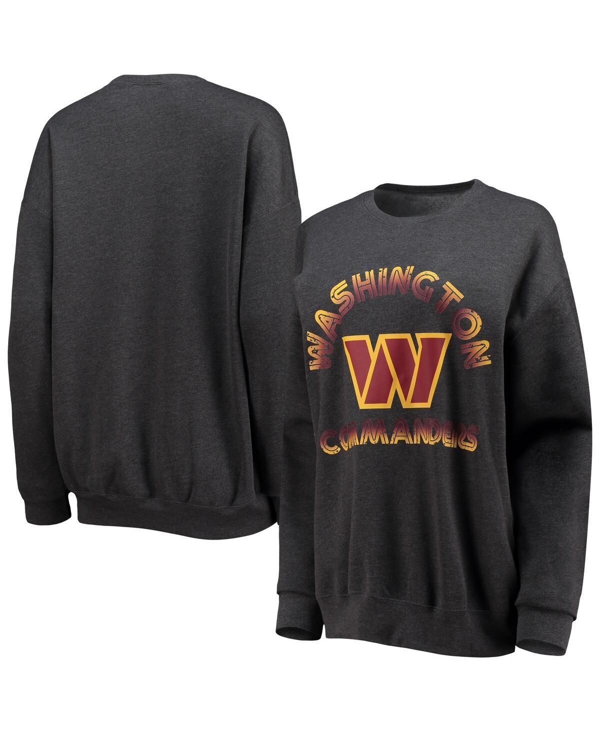 Womens WEAR by Erin Andrews Heathered Charcoal Washington Commanders Oversized Fleece Pullover Sweatshirt Product Image