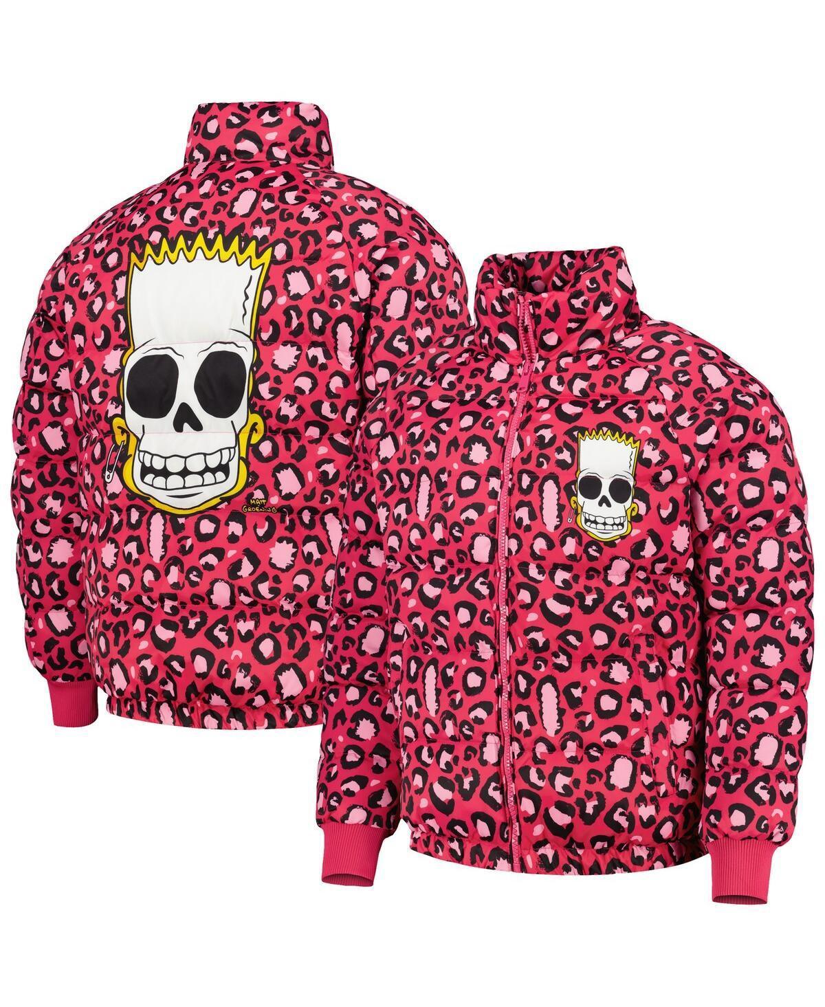 Mens Freeze Max Pink The Simpsons Bart Leopard Print Raglan Full-Zip Puffer Jacket Product Image