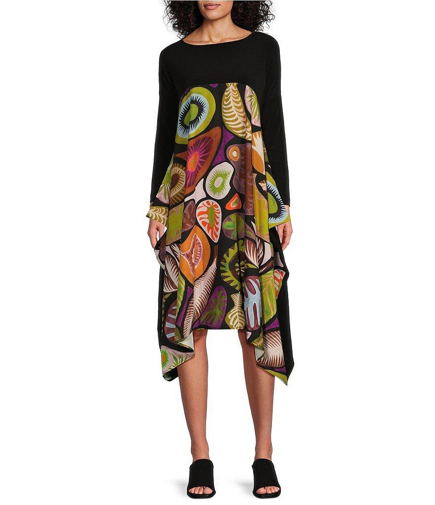 IC Collection Woven Abstract Print Scoop Neck Long Sleeve Contrast Sheath Dress Product Image