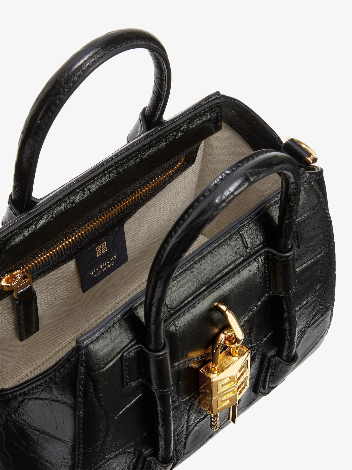 Mini Antigona Lock bag in crocodile effect leather Product Image