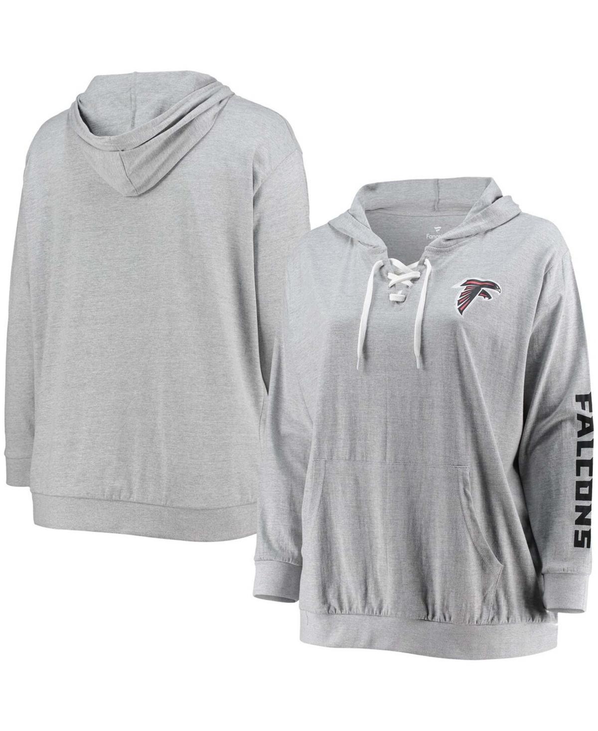 Womens Plus Size Heathered Gray Atlanta Falcons Lace-Up Pullover Hoodie Product Image