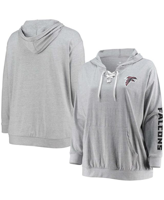 Womens Fanatics Branded Heathered Gray Atlanta Falcons Plus Size Lace-Up Pullover Hoodie Product Image