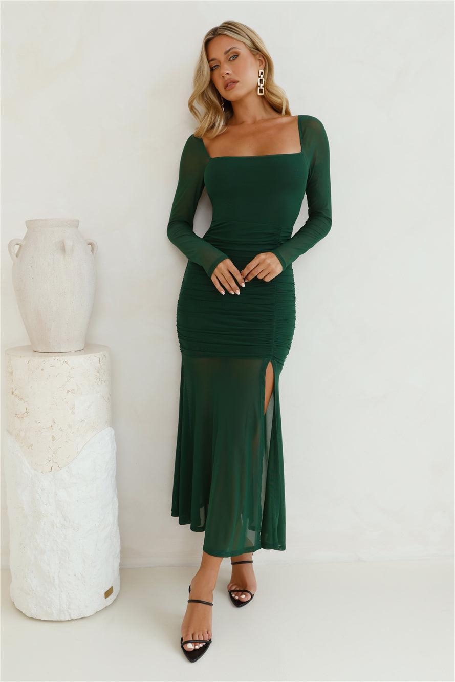 Grand Gesture Long Sleeve Mesh Maxi Dress Green Product Image