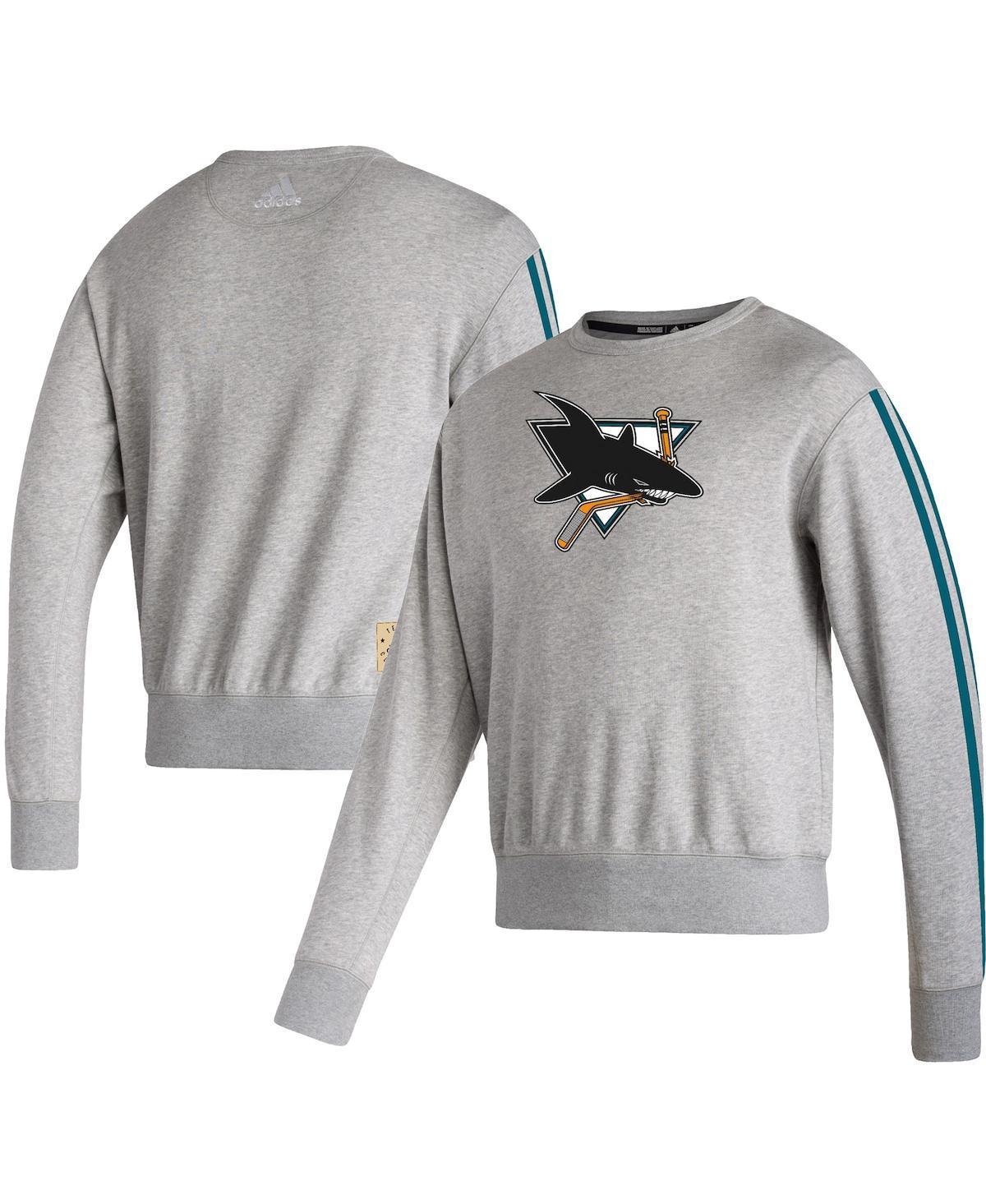 Mens adidas Heathered Gray San Jose Sharks Team Classics Vintage Pullover Sweatshirt Product Image