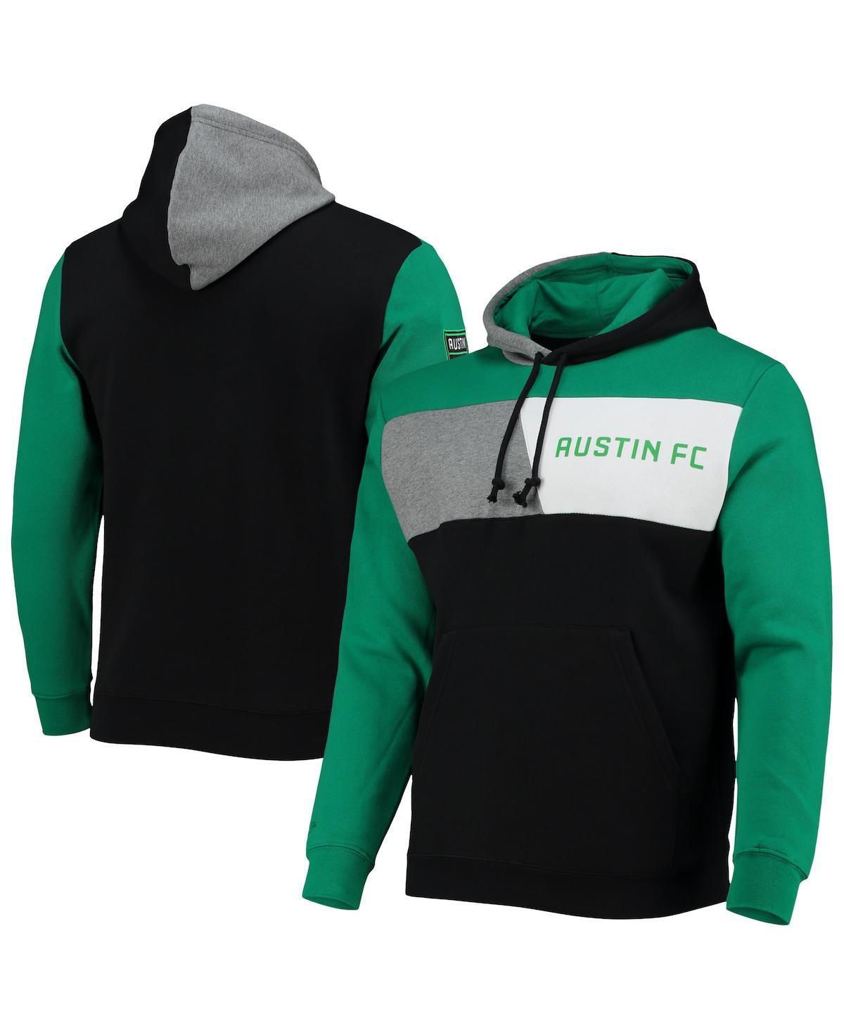 Mens Mitchell & Ness Black/Green Austin FC Colorblock Fleece Pullover Hoodie Product Image