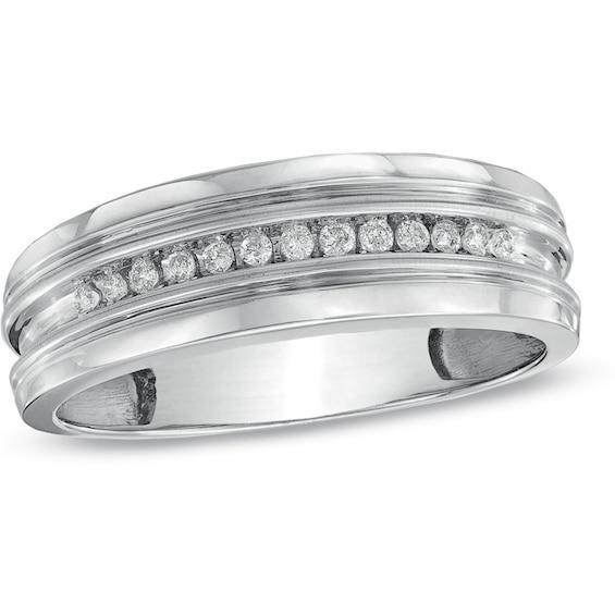 Men's 1/8 CT. T.w. Diamond Wedding Band in 10K White Gold Product Image