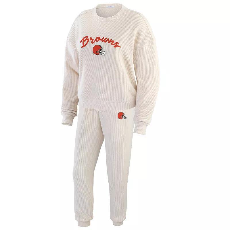 Womens WEAR by Erin Andrews Cream Cleveland Browns Knitted Tri-Blend Long Sleeve T-Shirt & Pants Lounge Set Product Image