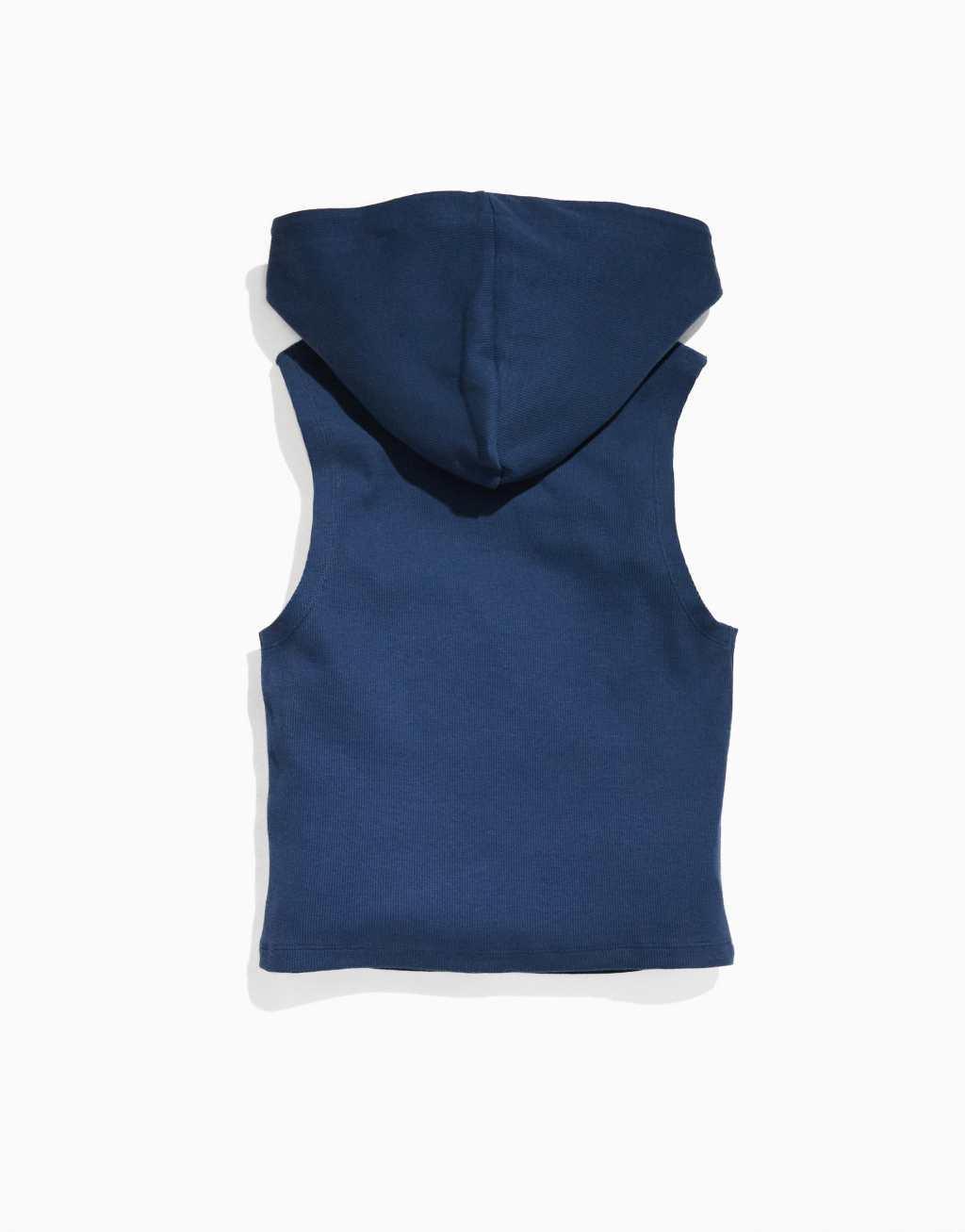 ASOS DESIGN PRIDE genderless hooded tank top in dark blue rib with chest print Product Image