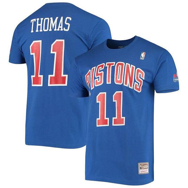 Mens Mitchell & Ness Isiah Thomas Blue Detroit Pistons Hardwood Classics Stitch Name & Number T-Shirt Product Image