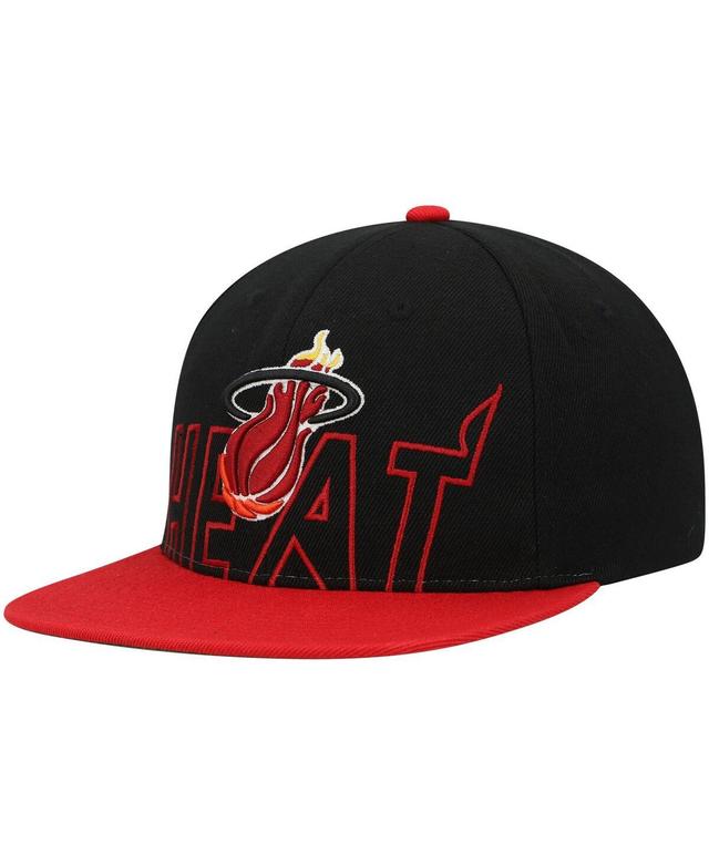 Mens Mitchell & Ness Black/Red Miami Heat Hardwood Classics Low Big Face Snapback Hat Product Image