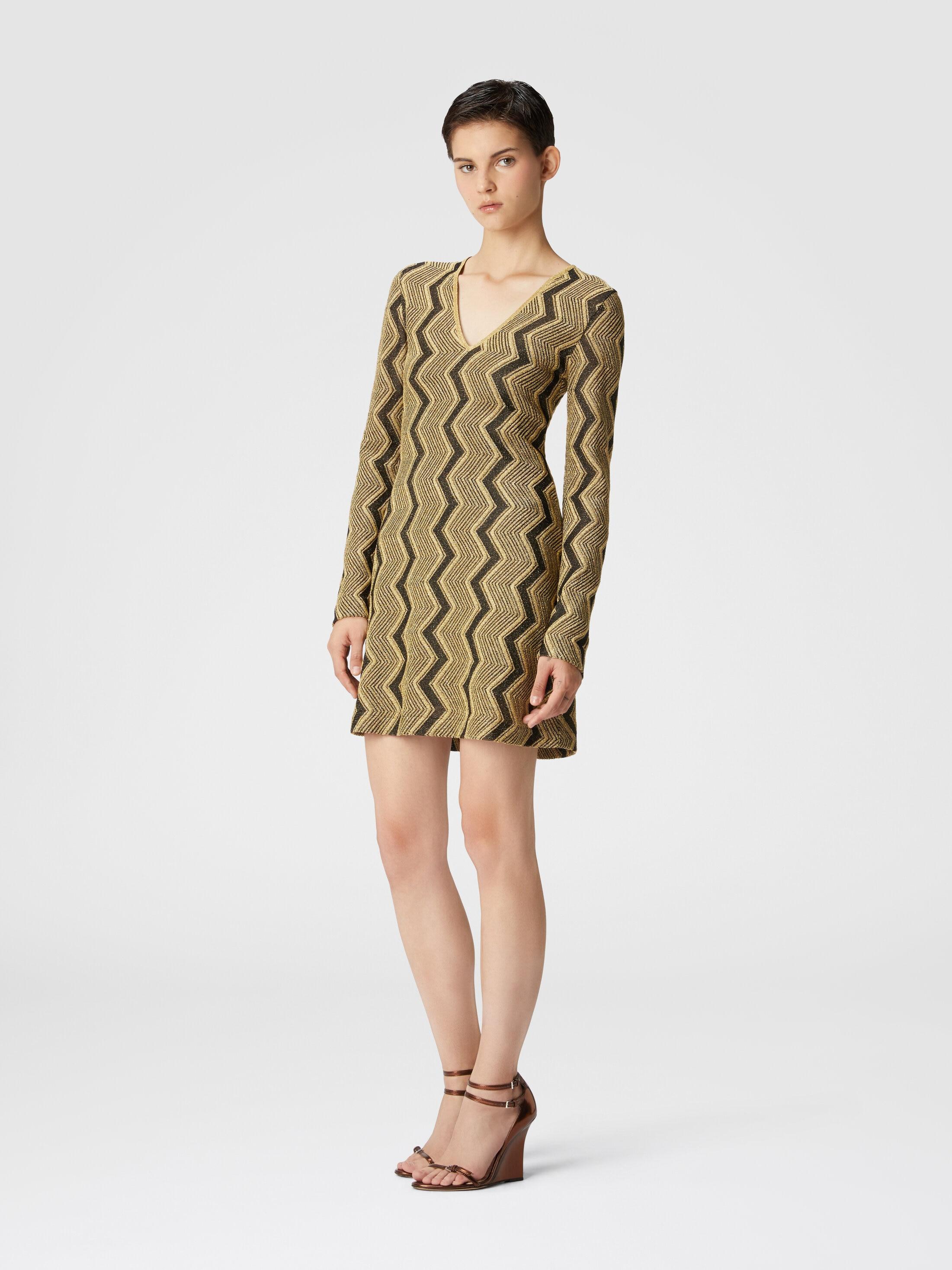 V-neck dress in lamé zig zag viscose Product Image