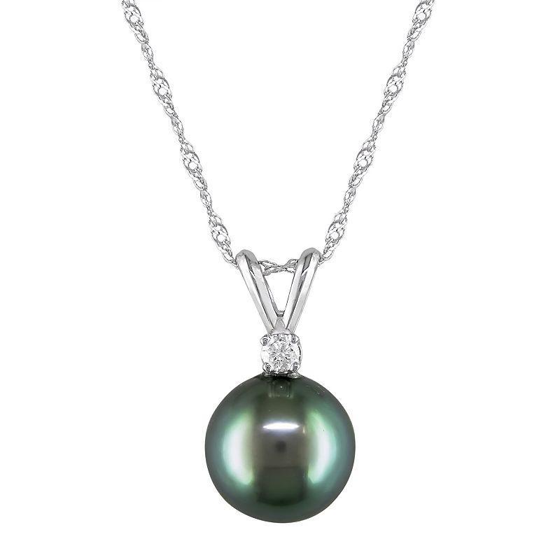 Stella Grace 14k White Gold Tahitian Cultured Pearl & Diamond Accent Pendant Necklace, Womens Black Product Image