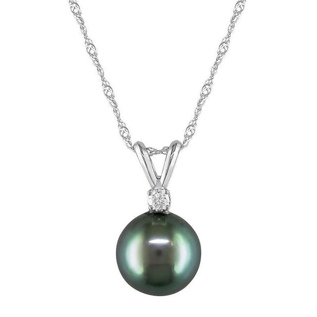 Stella Grace 14k White Gold Tahitian Cultured Pearl & Diamond Accent Pendant Necklace, Womens Black Product Image