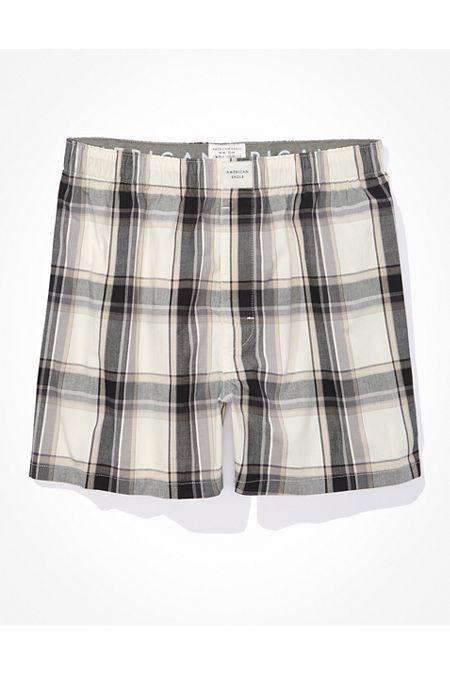 AEO Plaid Stretch Boxer Short Mens Gray L Product Image