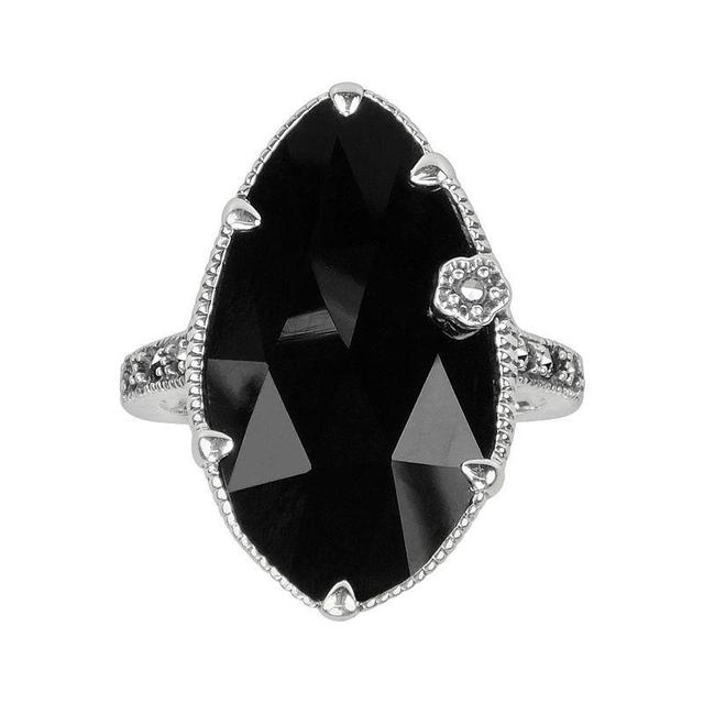 Lavish by TJM Sterling Silver Onyx Flower Ring, Womens Black Product Image