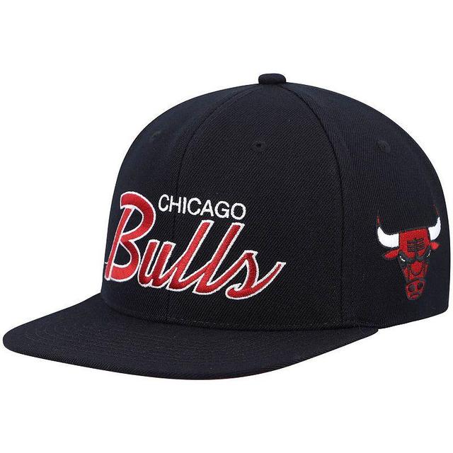 Mens Mitchell & Ness Black Chicago Bulls Hardwood Classics Script 2.0 Snapback Hat Product Image