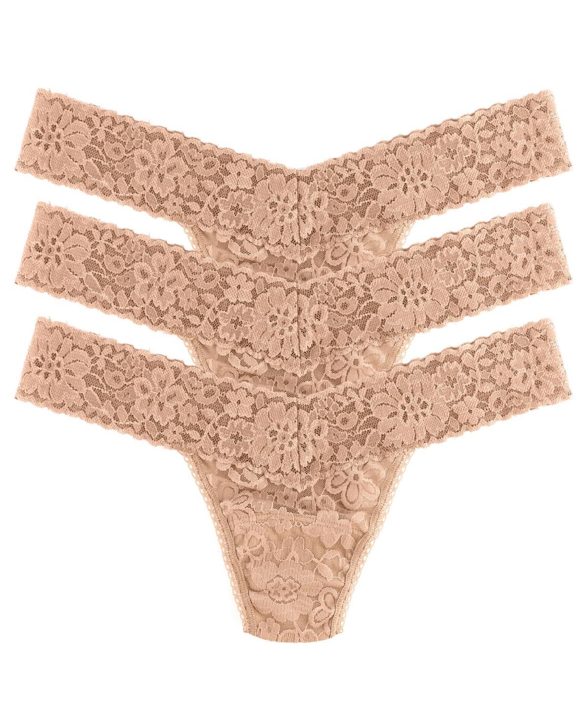 Hanky Panky Womens Daily Lace Low Rise 3 Pack Thong Underwear - Vanilla, Marshmallow Product Image