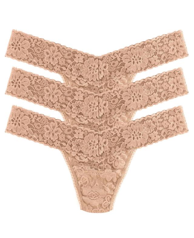 Hanky Panky Womens Daily Lace Low Rise 3 Pack Thong Underwear - Vanilla, Marshmallow Product Image